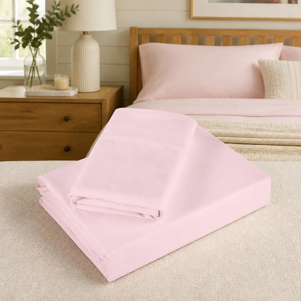 Sheet Set Satin Microfibre 1200TC 4 Piece Deep Pocket Soft Pink