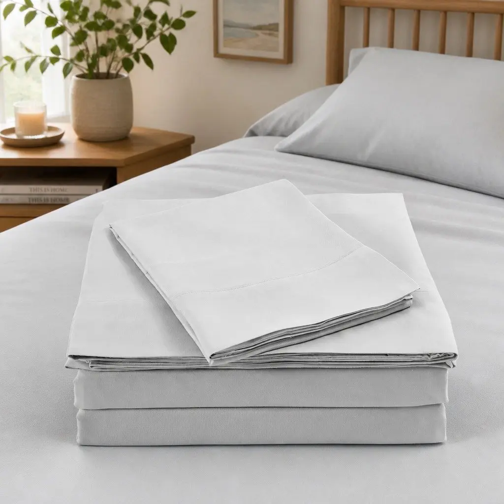Bamboo Blend King Sheet Set Soft 1000TC Light Grey Hypoallergenic Thermal Regulating Smooth Fabric