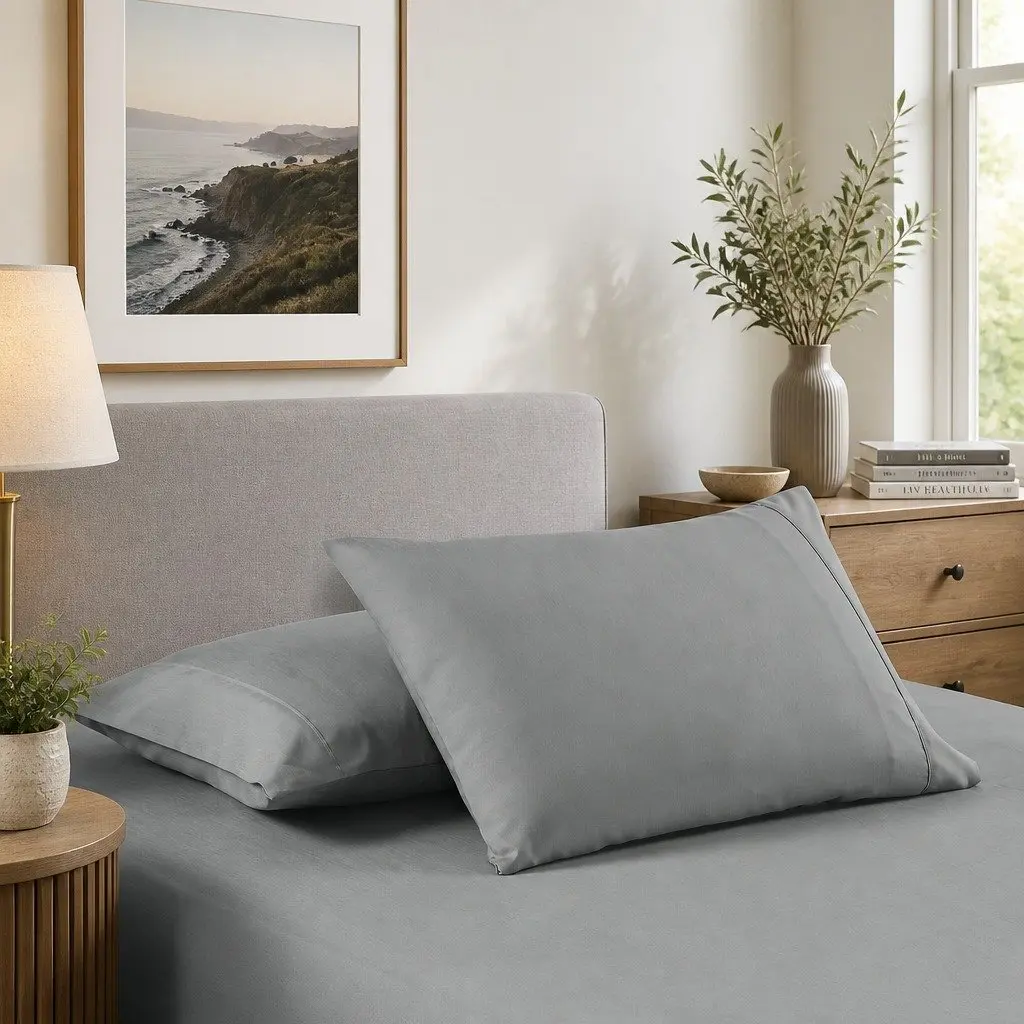 Cooling Sheet Set Microfibre Blend Bamboo Single Bed 2000TC Mid Grey Soft