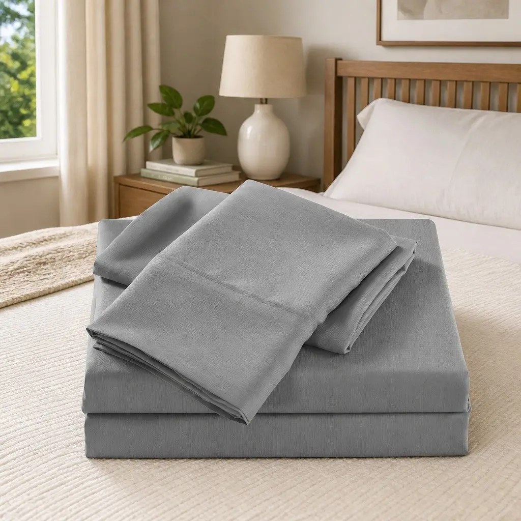 Cooling Sheet Set Microfibre Blend Bamboo Single Bed 2000TC Mid Grey Soft