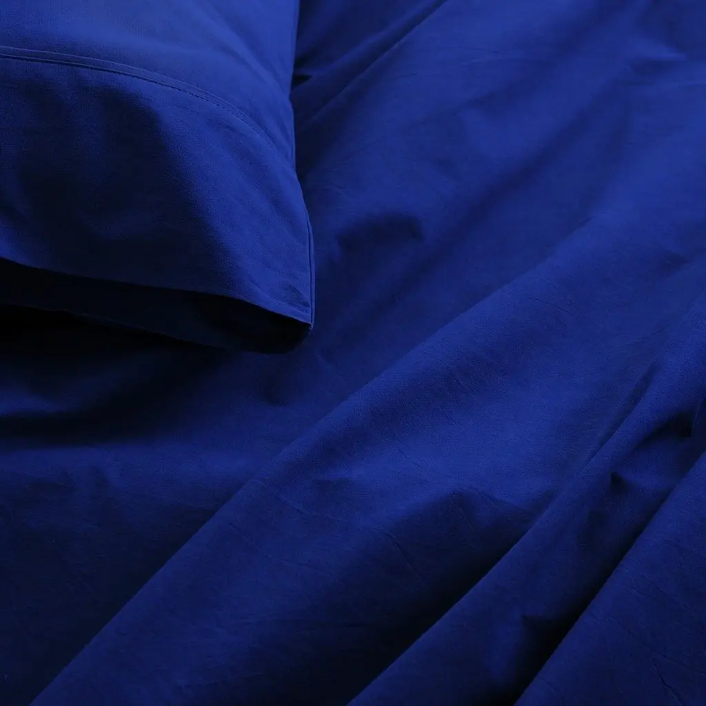 Cotton Sheet Set Percale Double Bed Vintage Washed Royal Blue