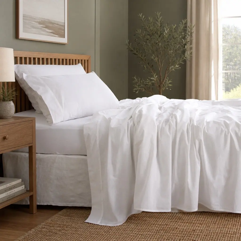 King Cotton Sheet Set Vintage Washed Soft Breathable Bedding White