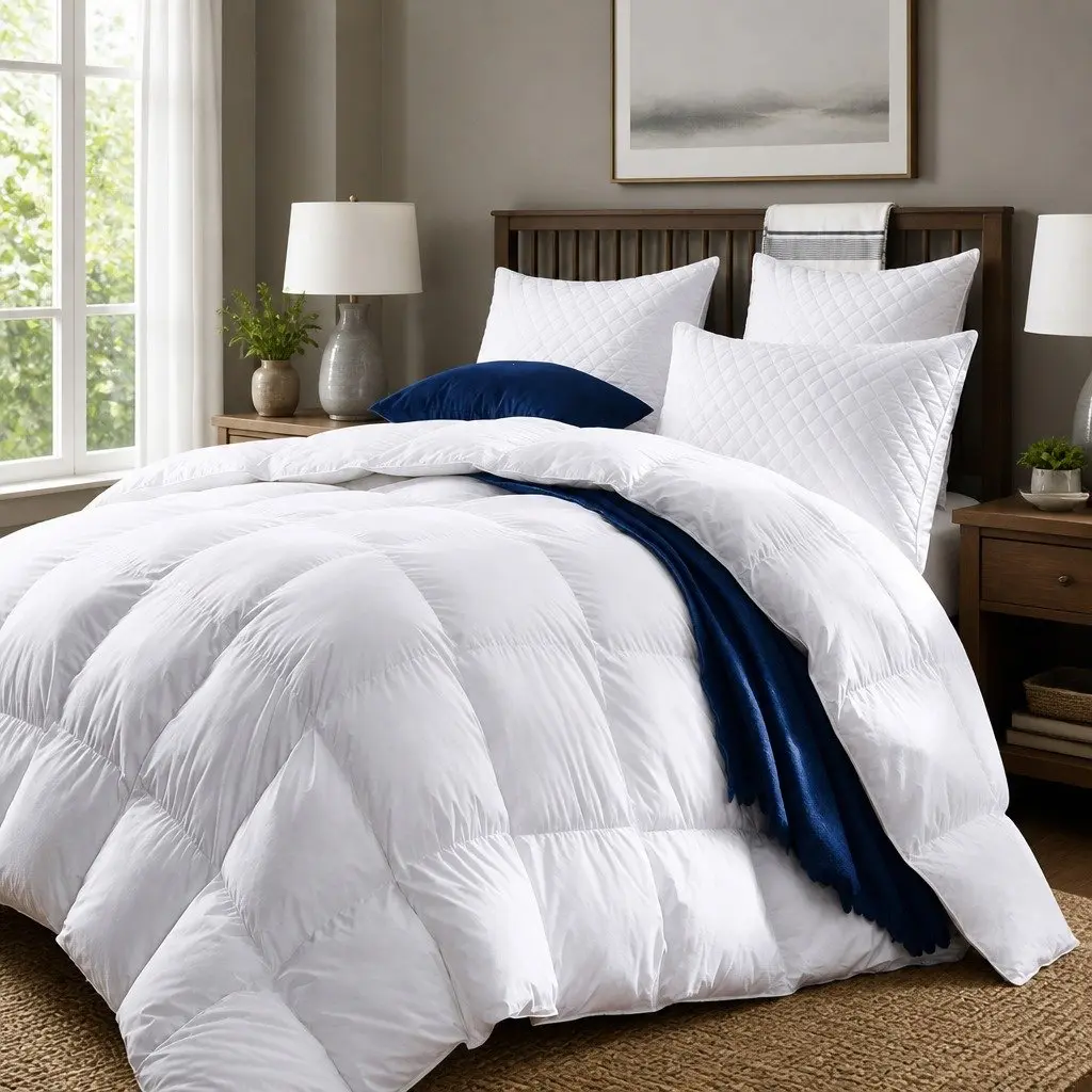 Single Quilt 500GSM Duck Down and Feather Fill Baffle Box 233TC Cotton Cover All Season