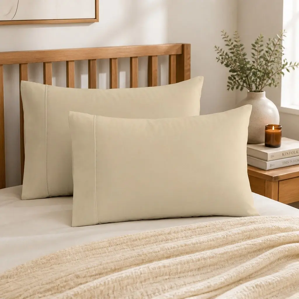 Double Bed Sheet Set Dark Ivory 1000TC Bamboo Blend Fitted Flat Pillowcases
