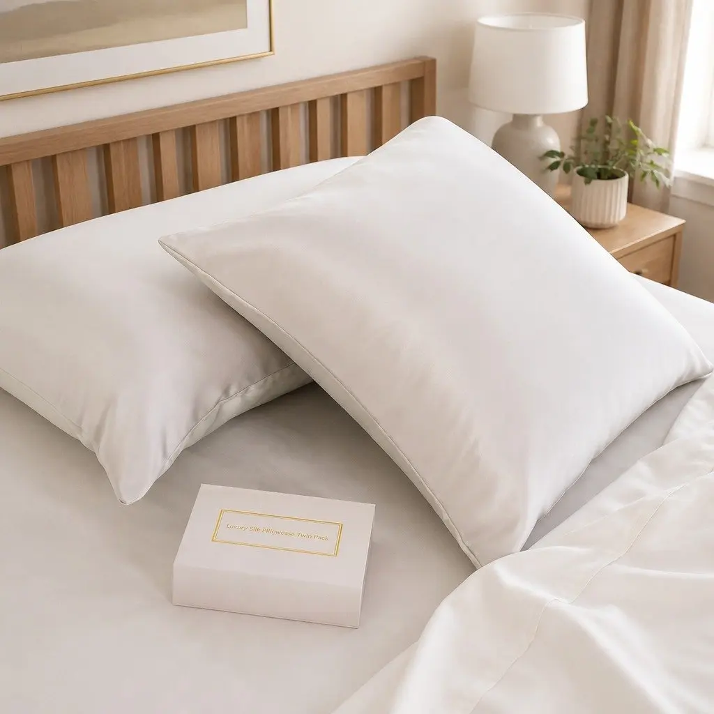 Silk Pillowcase Hypoallergenic Twin Pack 51x76cm Silver Breathable Temperature Regulating Non Slip