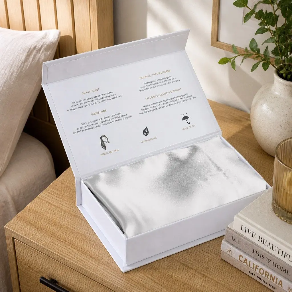 Silk Pillowcase Hypoallergenic Twin Pack 51x76cm Silver Breathable Temperature Regulating Non Slip