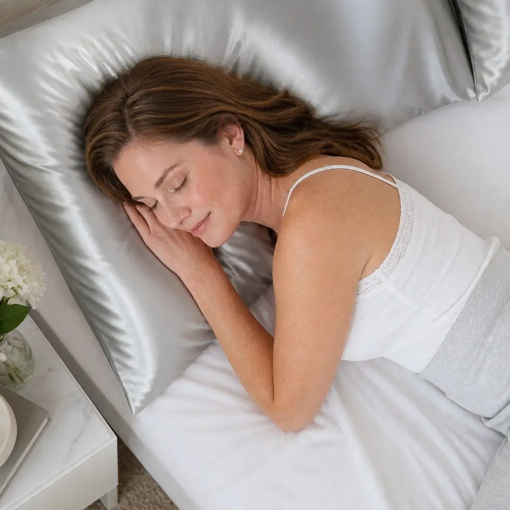 Silk Pillowcase Hypoallergenic Twin Pack 51x76cm Silver Breathable Temperature Regulating Non Slip