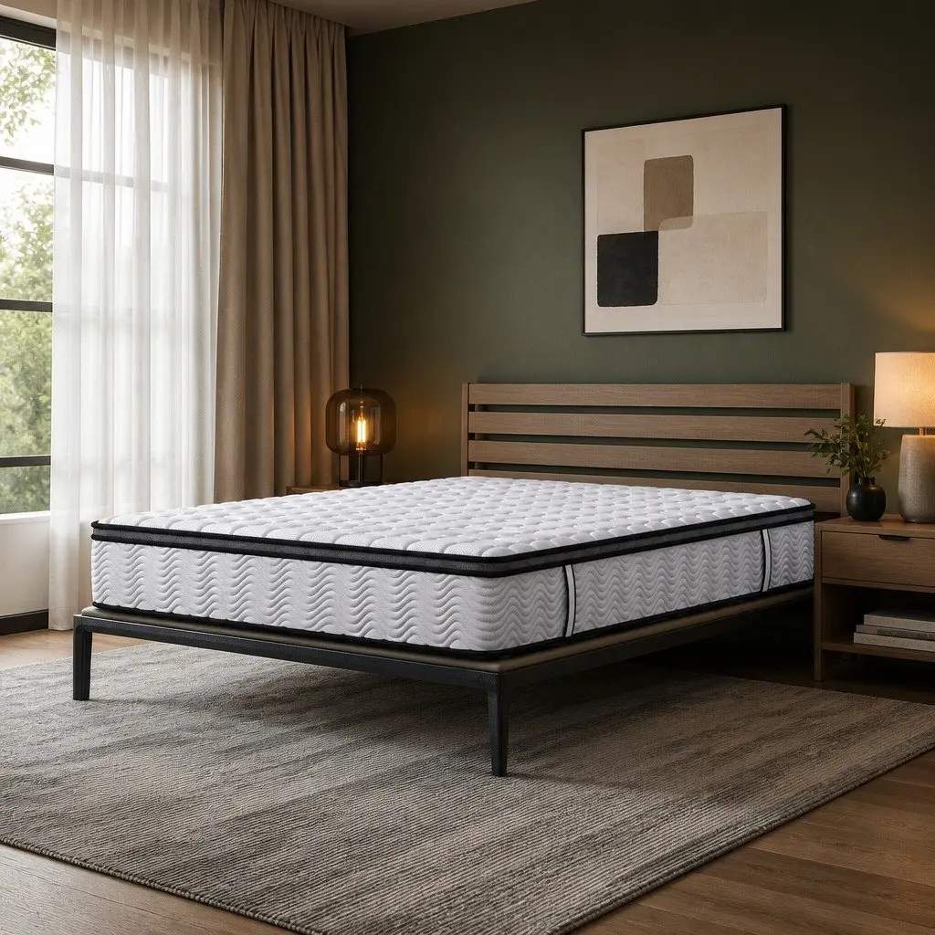 Pocket Spring Mattress Hybrid Foam Latex Single Size Medium-Firm 5-Zone Support White with Black Grey Trim