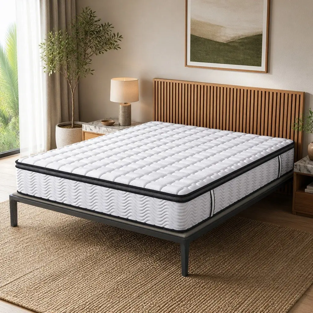 Pocket Spring Mattress Hybrid Foam Latex Single Size Medium-Firm 5-Zone Support White with Black Grey Trim