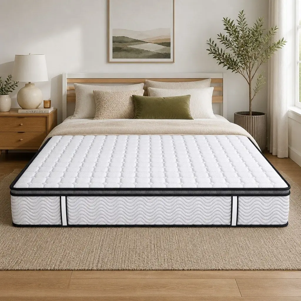 Pocket Spring Mattress Hybrid Foam Latex Single Size Medium-Firm 5-Zone Support White with Black Grey Trim
