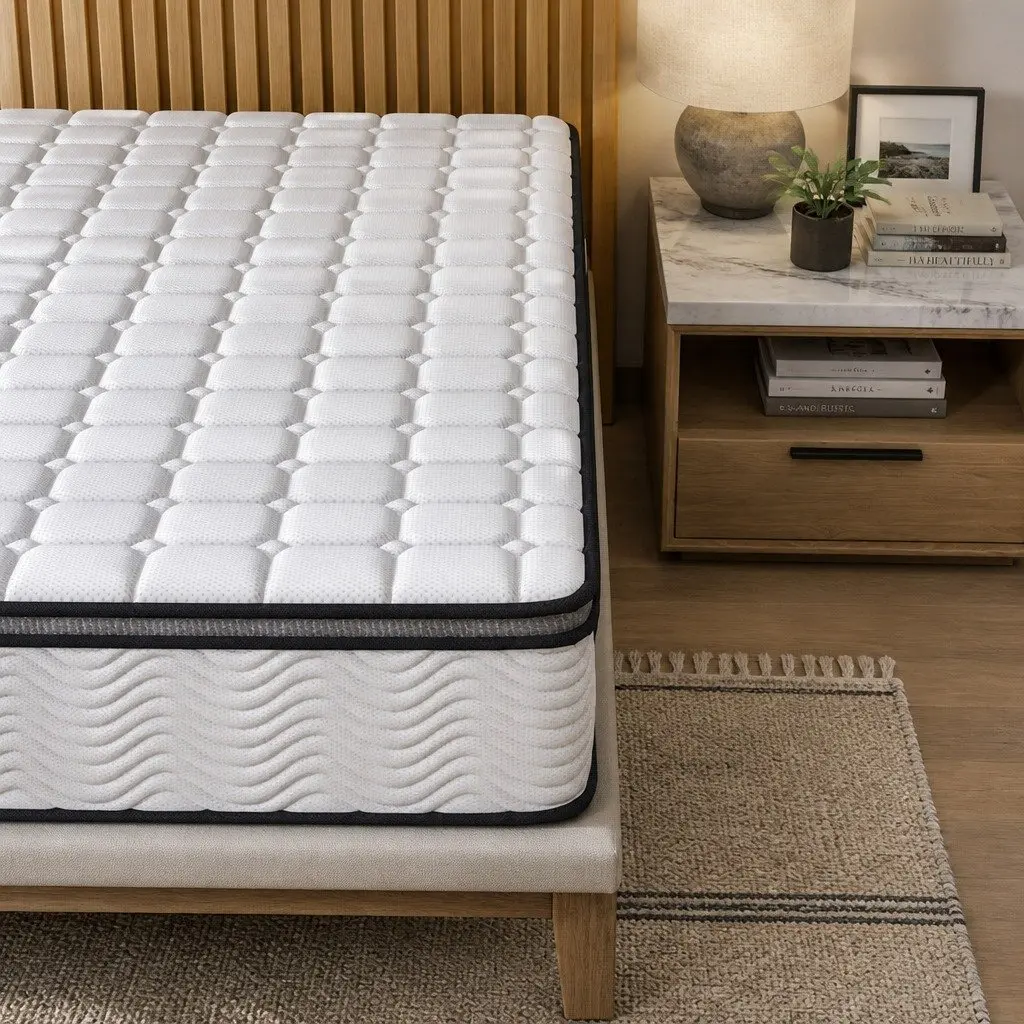 Pocket Spring Mattress Hybrid Foam Latex Single Size Medium-Firm 5-Zone Support White with Black Grey Trim