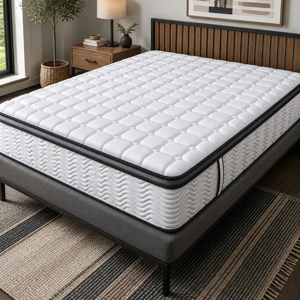 Pocket Spring Mattress Hybrid Foam Latex Single Size Medium-Firm 5-Zone Support White with Black Grey Trim