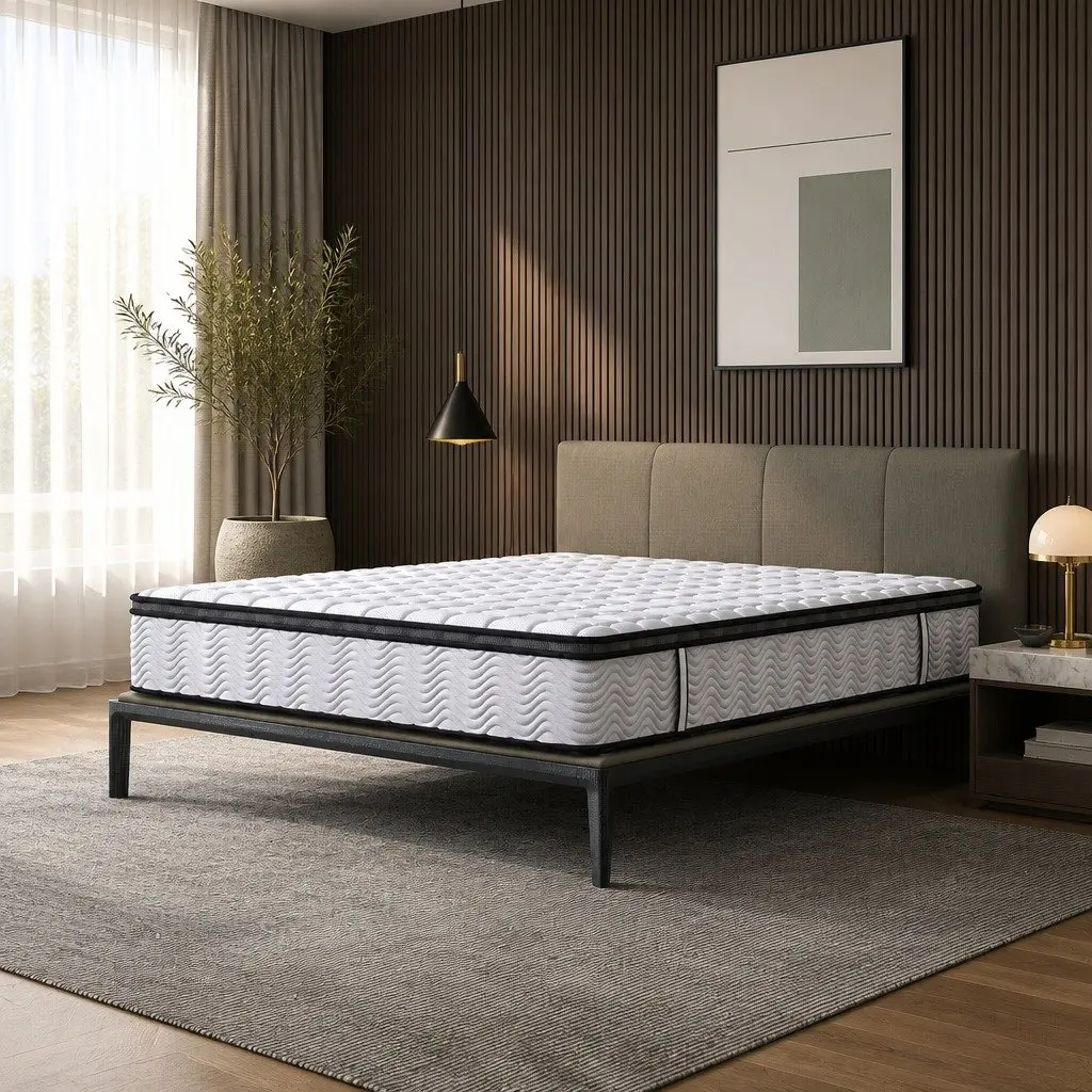 Pocket Spring Mattress Medium-Firm King Single 5-Zone Support Latex Foam White with Black Grey Trim