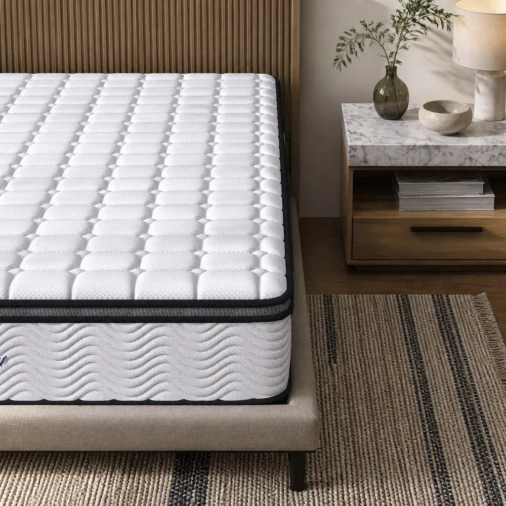 Pocket Spring Mattress Medium-Firm King Single 5-Zone Support Latex Foam White with Black Grey Trim