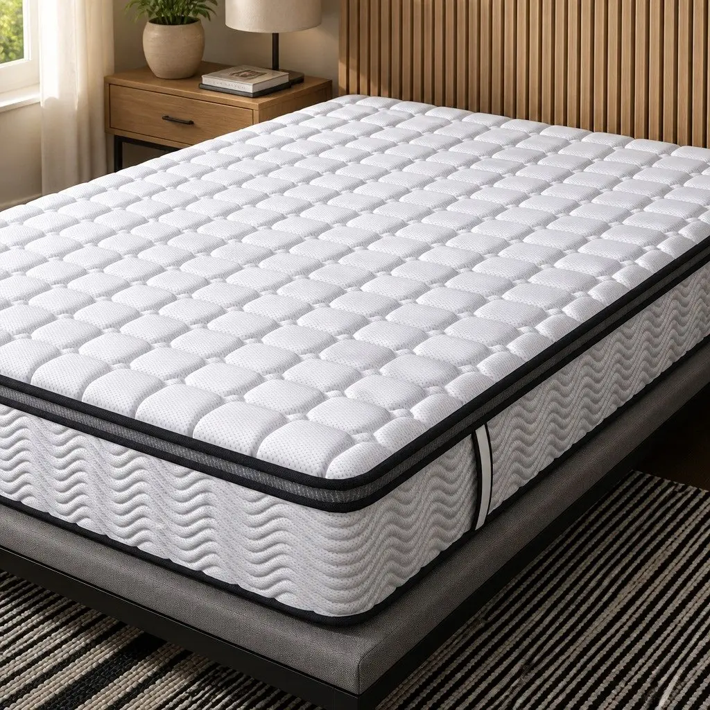 Pocket Spring Mattress Medium-Firm King Single 5-Zone Support Latex Foam White with Black Grey Trim