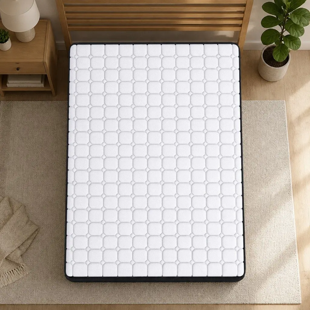 Pocket Spring Mattress Hybrid Foam Medium-Firm Queen Size 5-Zone Support White with Black Grey Trim