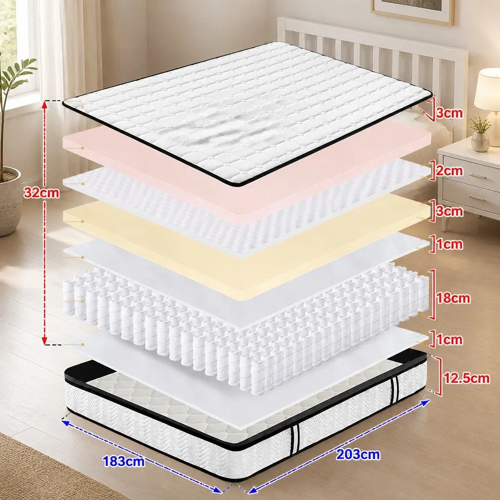 King Pocket Spring Mattress Medium-Firm Support Latex Foam Hybrid Sleep Bed
