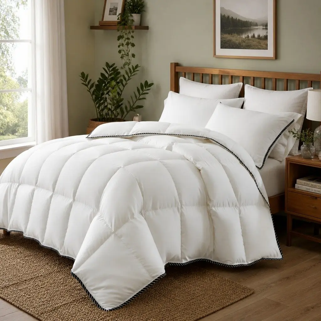 Queen Bamboo Quilt 350GSM All-Seasons Sateen Weave Hypoallergenic Breathable