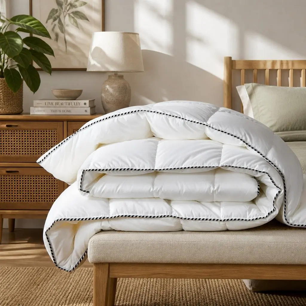 Queen Bamboo Quilt 350GSM All-Seasons Sateen Weave Hypoallergenic Breathable