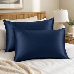 Navy Silk Pillowcase Twin Pack for Cozy Comfort