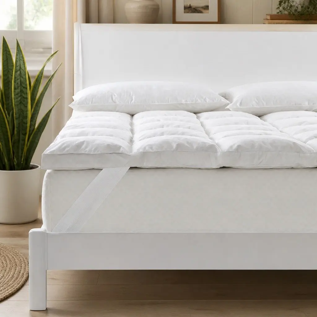 Duck Feather Down Mattress Topper Cotton Cover Single 1800GSM Baffle Box Luxury Bedding