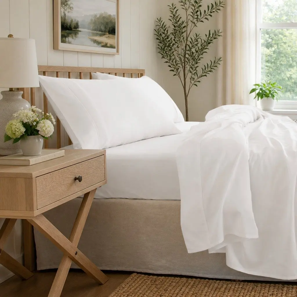 Queen Bamboo Cotton Sheet Set 1000TC White Flat Fitted Pillowcases