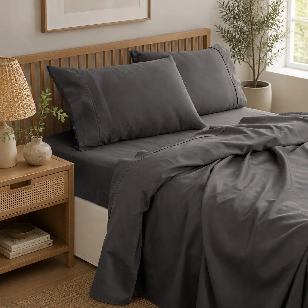 Queen Bamboo Cotton Sheet Set 1000TC Flat Fitted Pillowcases Bedroom Bedding