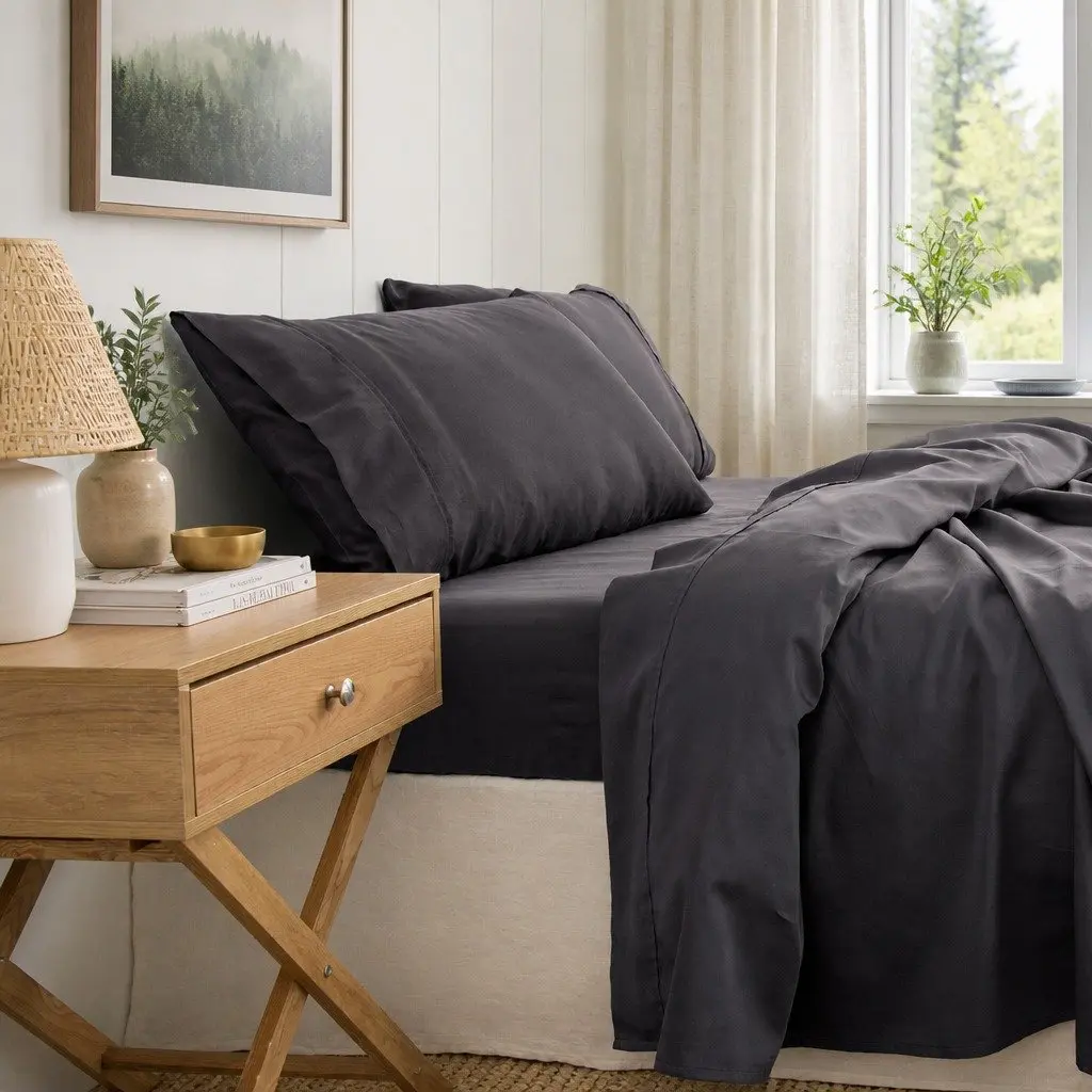 King Size Sheet Set Bamboo Cotton Blend Pewter 1000 Thread Count Flat Fitted Pillowcases