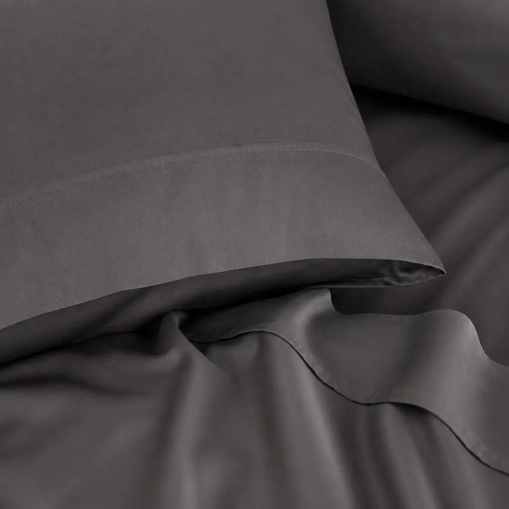 King Size Sheet Set Bamboo Cotton Blend Pewter 1000 Thread Count Flat Fitted Pillowcases