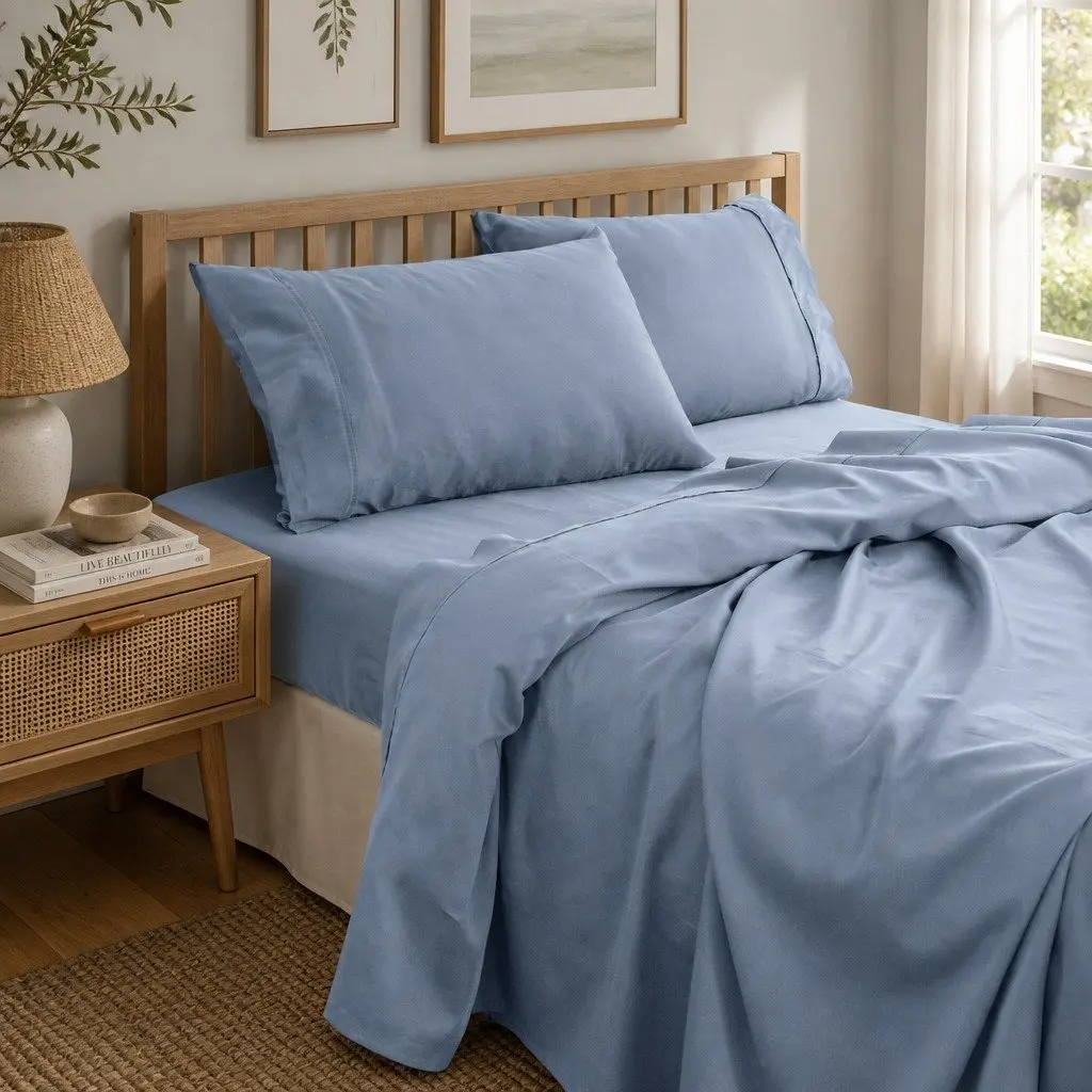 Bamboo Cotton King Size Sheet Set 1000 Thread Count Blue Fog Soft Antimicrobial Hypoallergenic Bedding