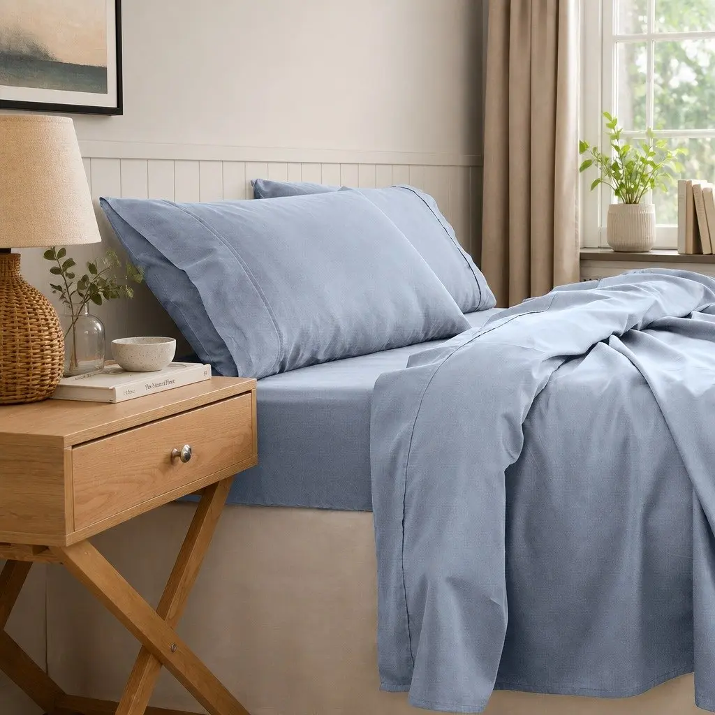 Bamboo Cotton King Size Sheet Set 1000 Thread Count Blue Fog Soft Antimicrobial Hypoallergenic Bedding