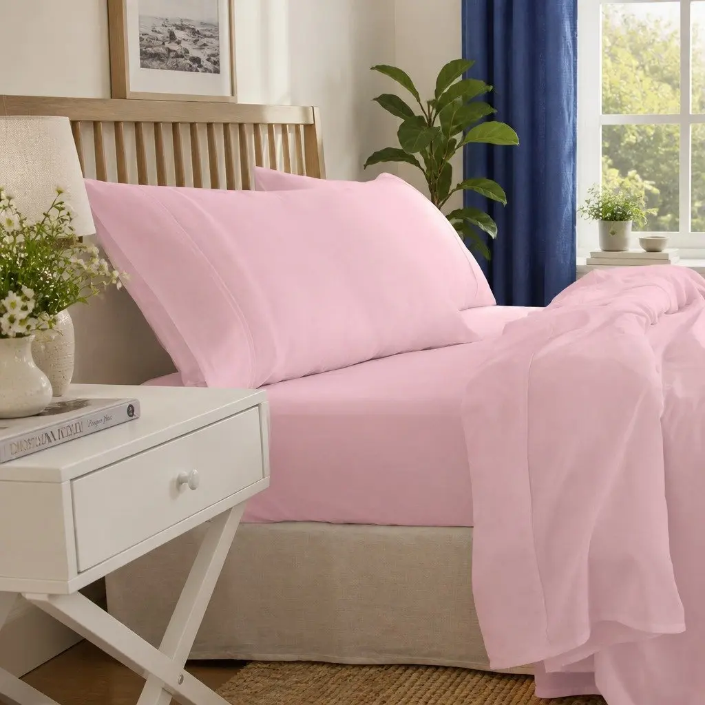 King Bed Sheet Set Bamboo Cotton Blend 1000TC Flat Fitted Pillowcases Blush