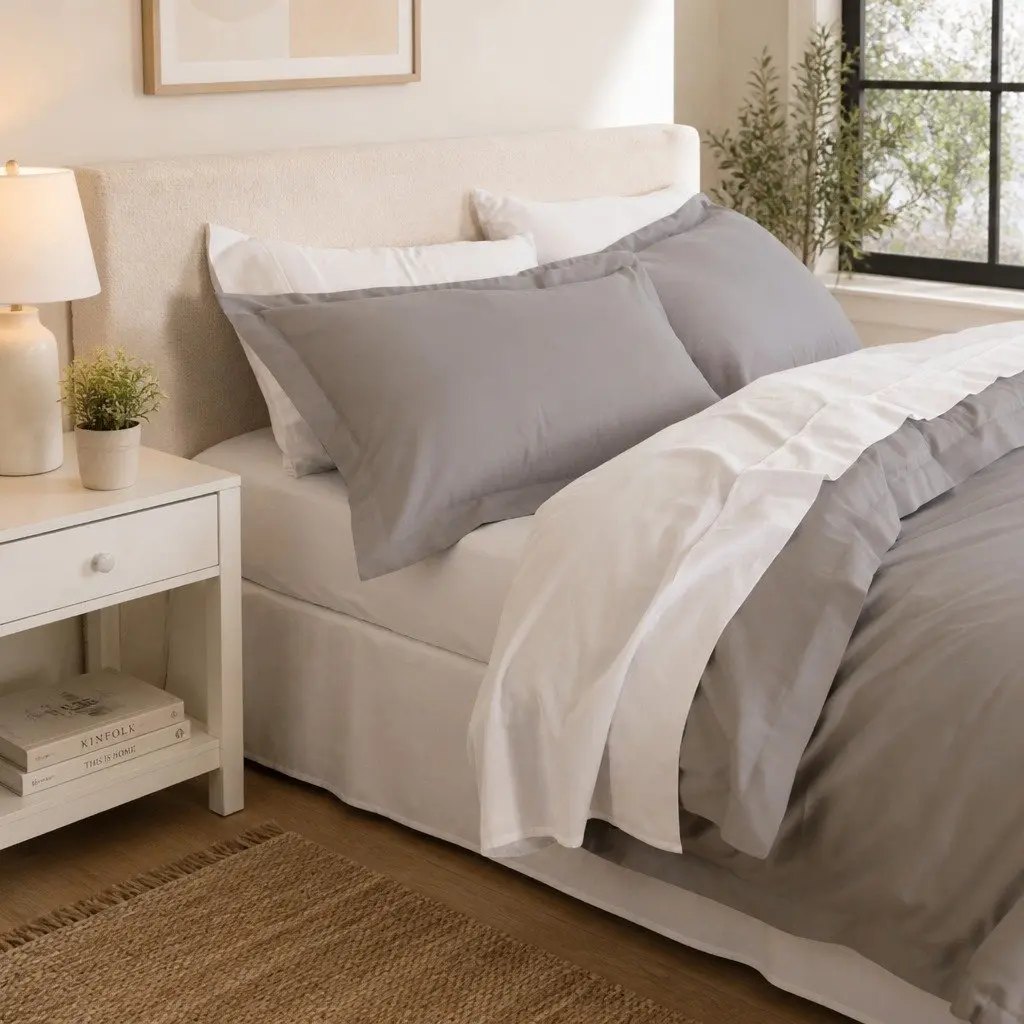 King Quilt Cover Set 1000TC Bamboo Cotton Bedding Pillowcases Grey