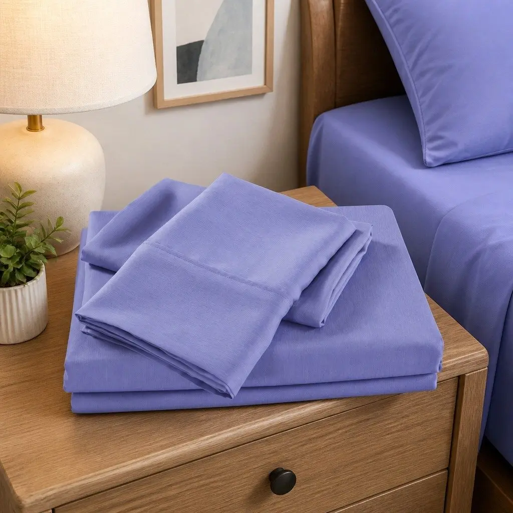 Cooling Bamboo Sheet Set 2000TC Hypoallergenic Single Bed Fitted Flat Pillowcase Mid Blue