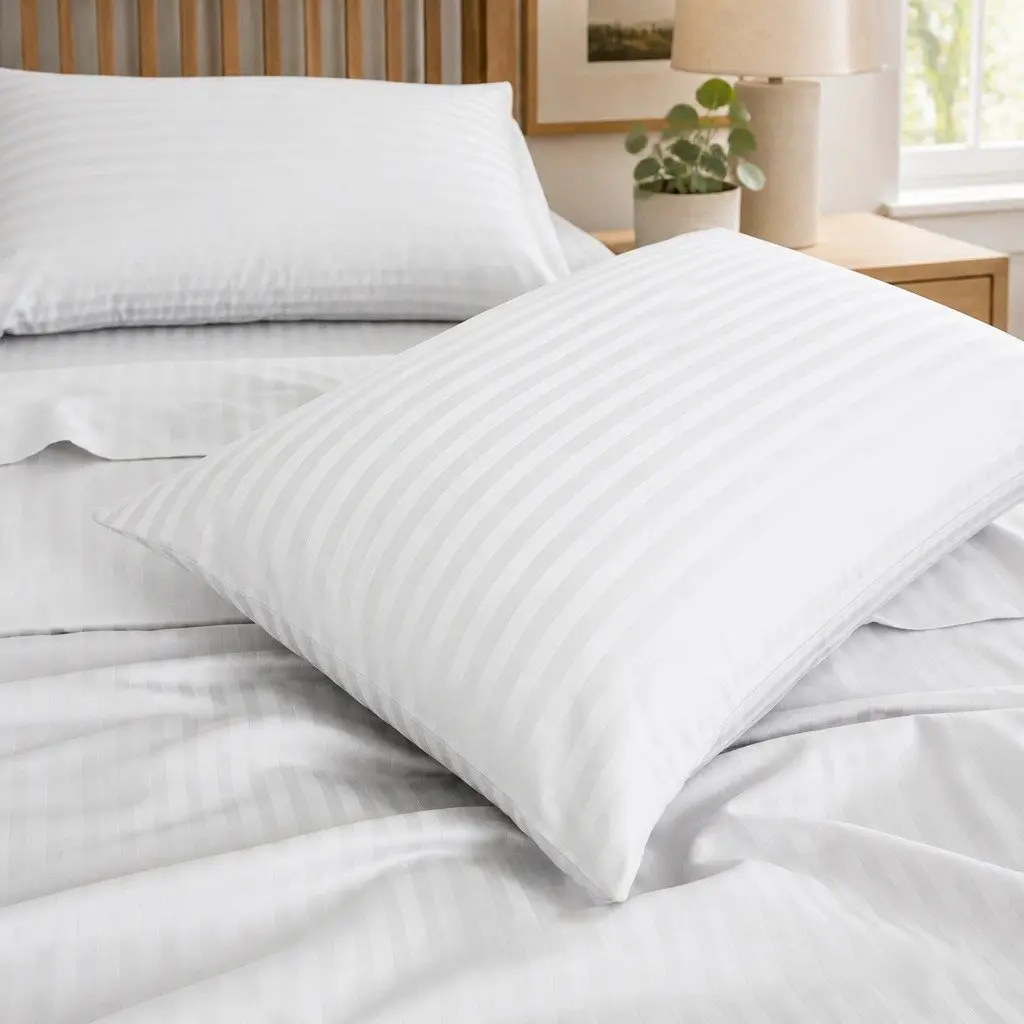 Queen Sheet Set Cotton Blend 1200 Thread Count White Sateen Damask Stripe