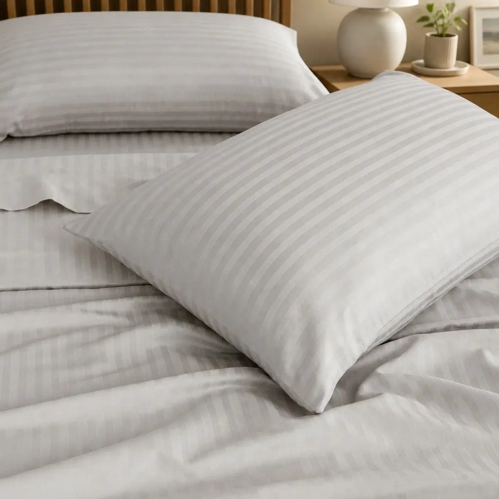 Sheet Set Queen Damask Stripe 1200 Thread Count Sateen Bed Sheets Pillowcases