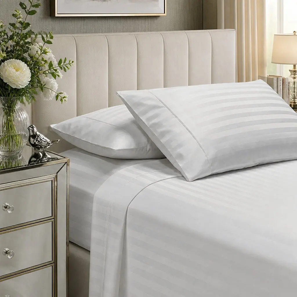 Sheet Set King Damask Stripe 1200 Thread Count Cotton Blend Sateen Bedding