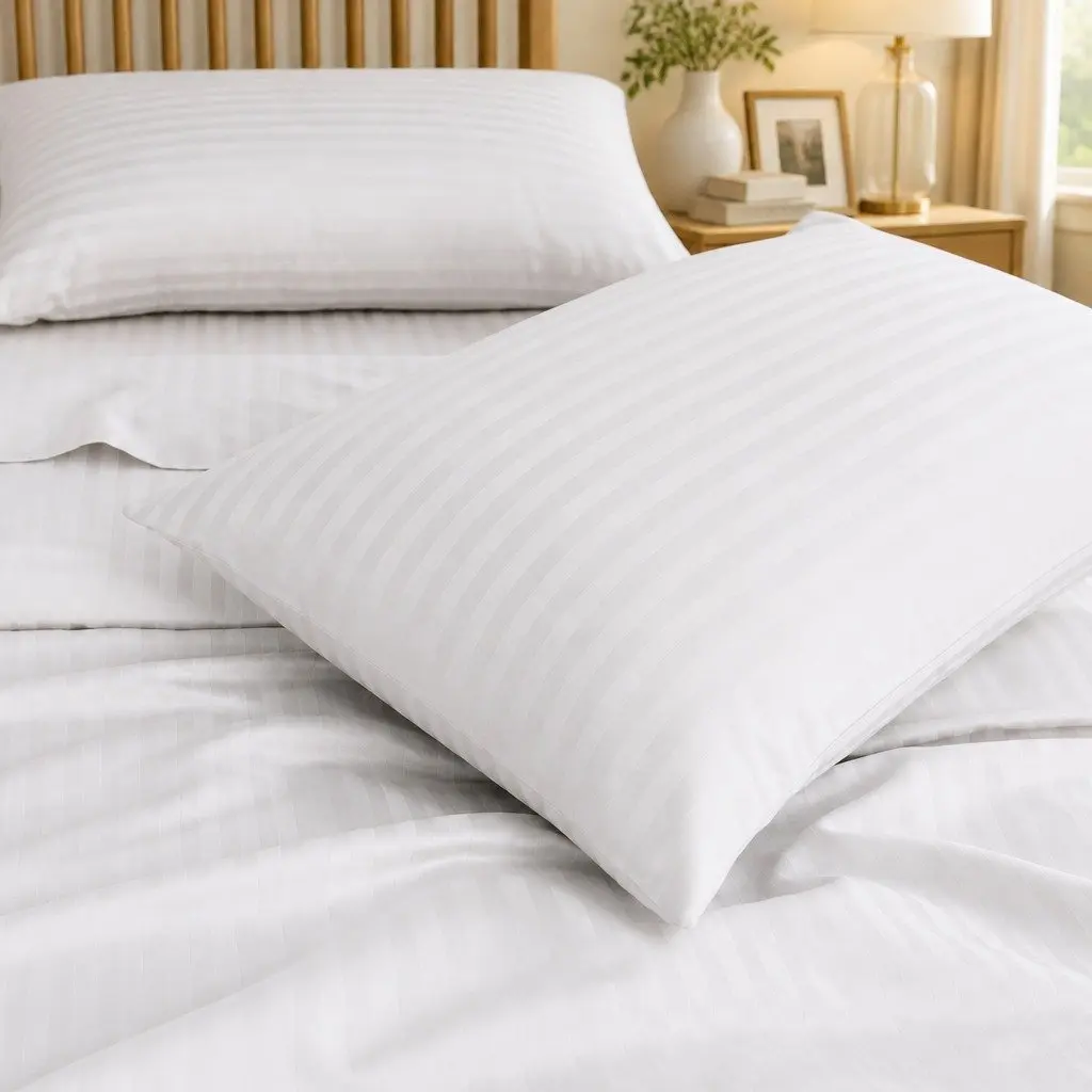 King Sheet Set Sateen Damask Stripe 1200 Thread Count Cotton Blend White