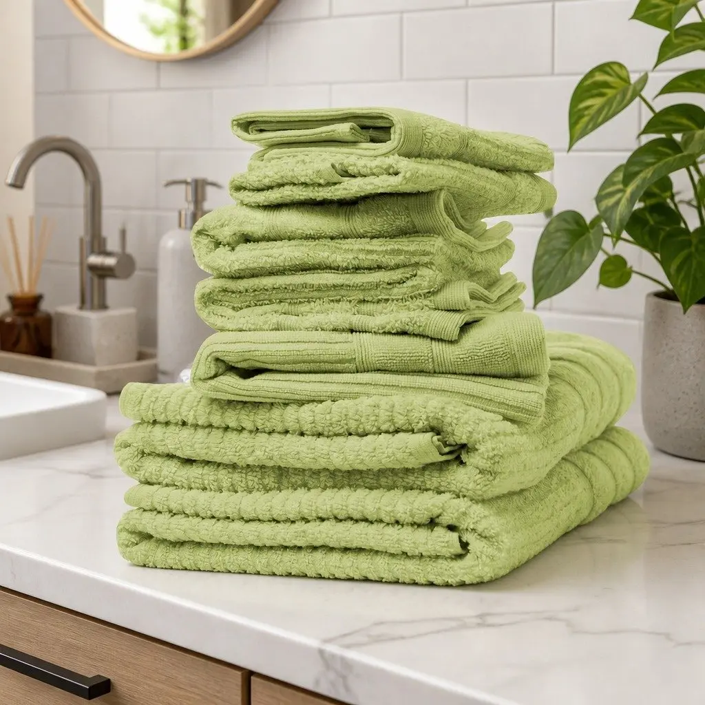 Egyptian Cotton 600 GSM 8 Piece Towel Set Bath Hand Face Towels Bath Mat Spearmint