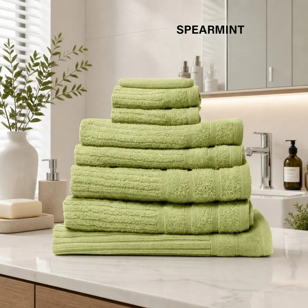 Egyptian Cotton 600 GSM 8 Piece Towel Set Bath Hand Face Towels Bath Mat Spearmint