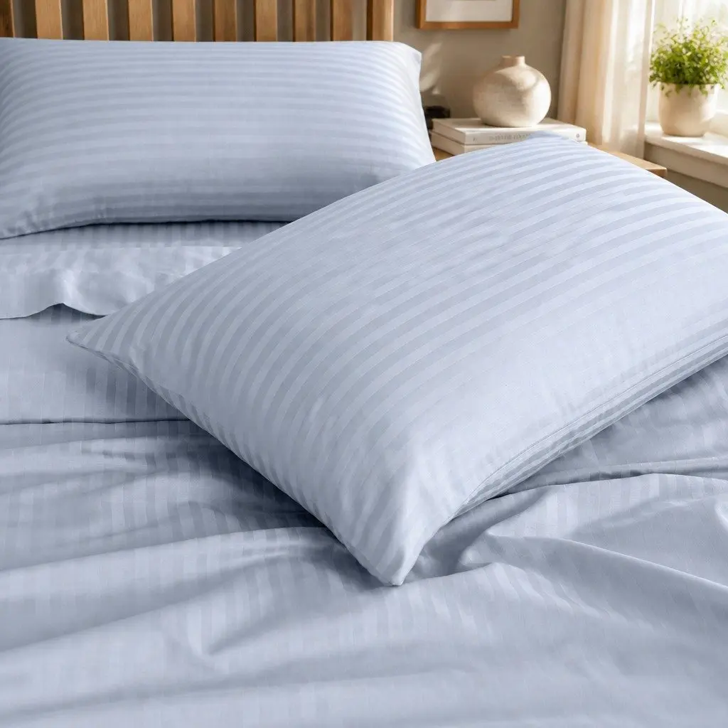 1200 Thread Count Cotton Blend Sheet Set King Blue Fog Damask Stripe Sateen