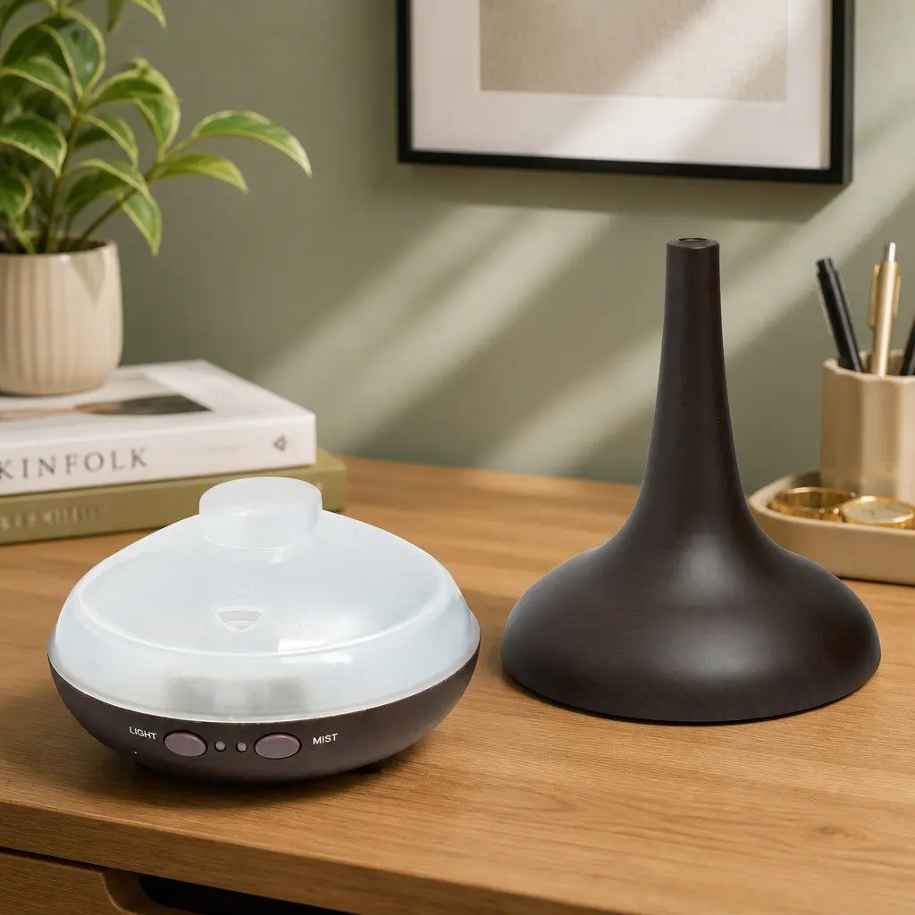 Ultrasonic Humidifier Aroma Diffuser 200ml Dark Wood Grain LED Mood Lights