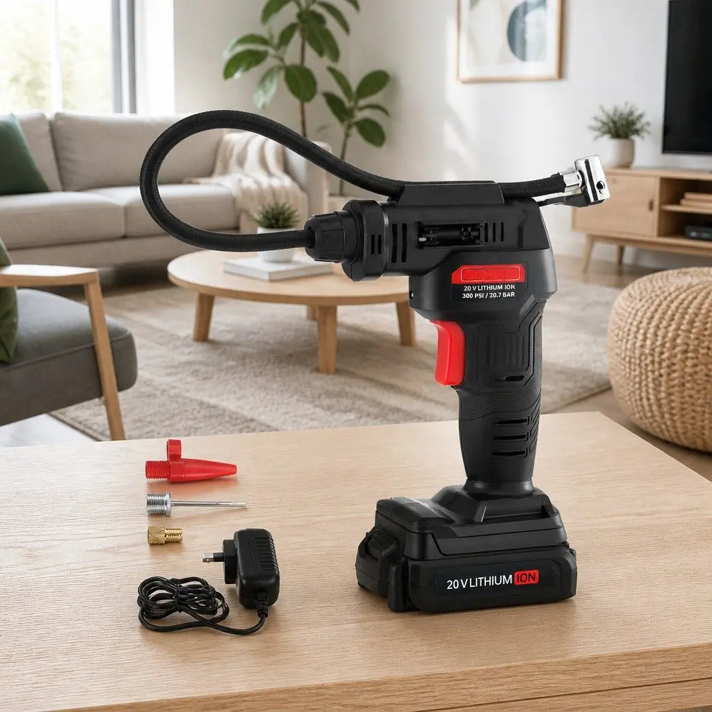 Portable Air Compressor Cordless Tyre Inflator 20V Black 120PSI Digital Display