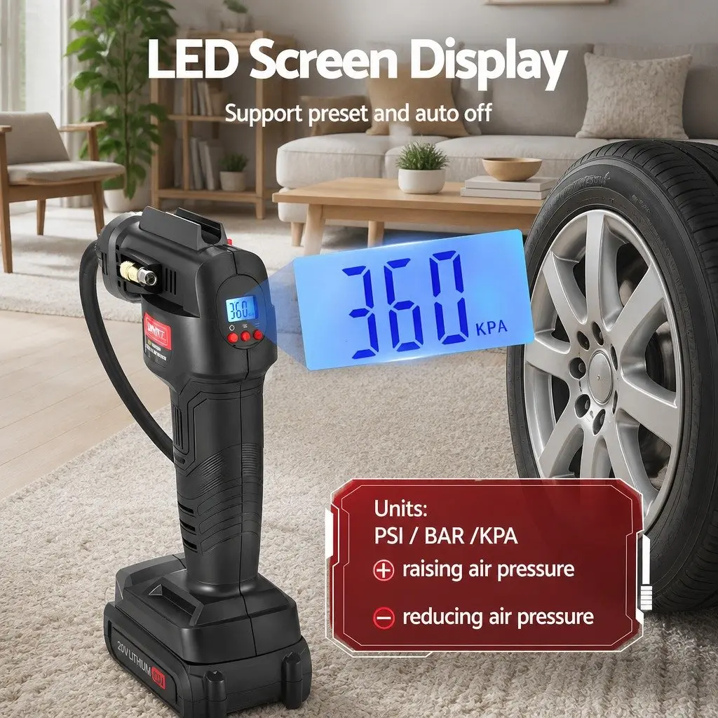 Portable Air Compressor Cordless Tyre Inflator 20V Black 120PSI Digital Display