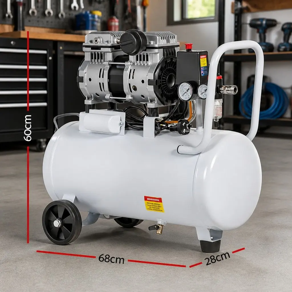 30L Oil-Free Air Compressor Portable Quiet Tyre Inflator 40L/Min 0.75HP White