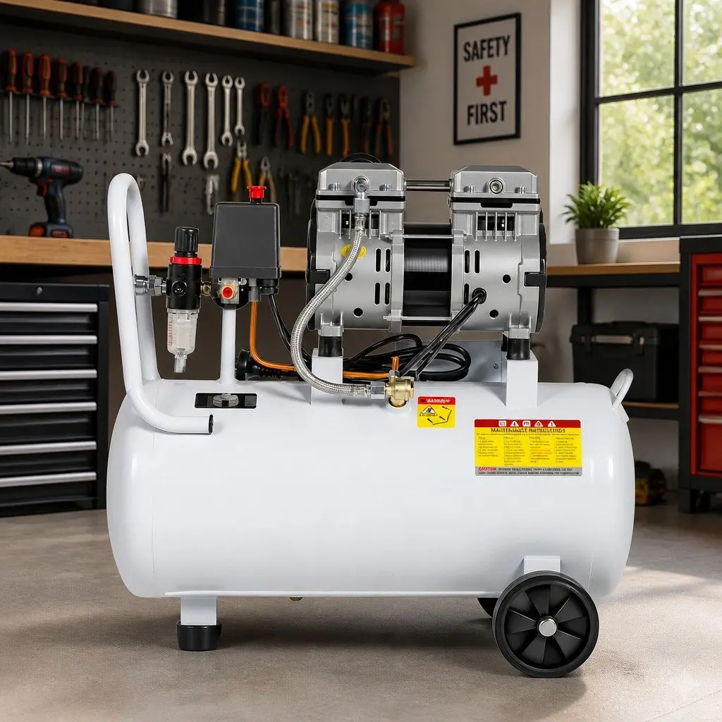 30L Oil-Free Air Compressor Portable Quiet Tyre Inflator 40L/Min 0.75HP White