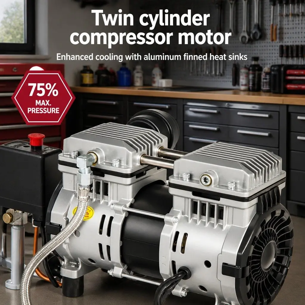 30L Oil-Free Air Compressor Portable Quiet Tyre Inflator 40L/Min 0.75HP White