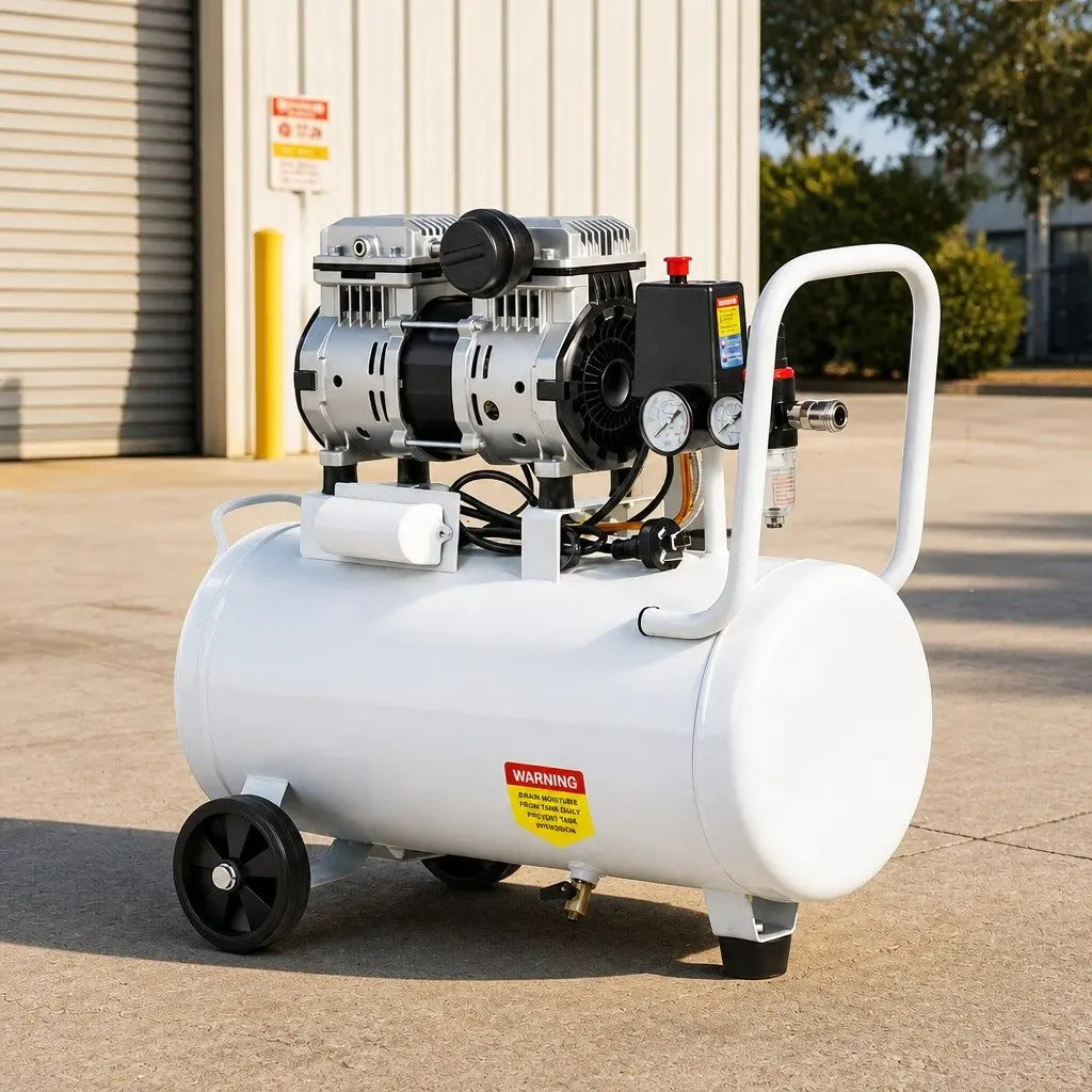 30L Oil-Free Air Compressor Portable Quiet Tyre Inflator 40L/Min 0.75HP White