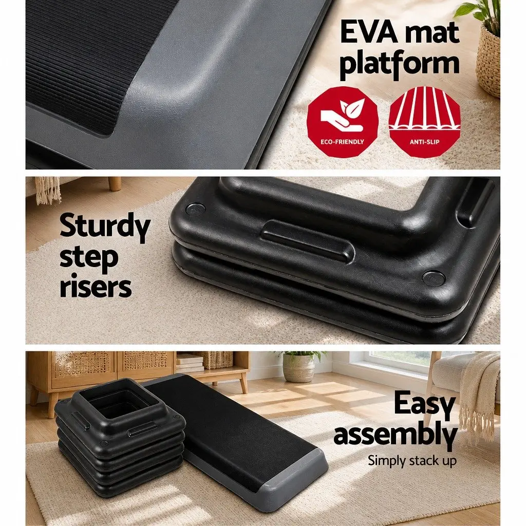 Aerobic Step Exercise Stepper Adjustable 3 Level 110cm Black Grey