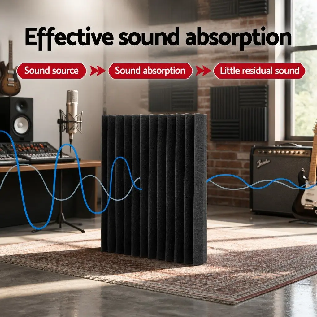 Acoustic Foam Wedge Sound Absorption Proofing Panel 30x30x5cm Black 20 Piece